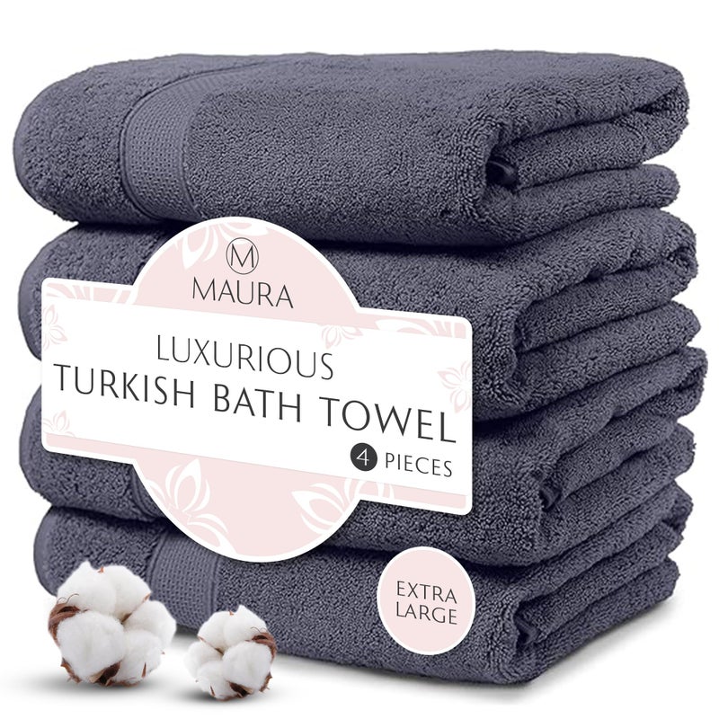 MAURA Indigo Blue Extra Large Turkish Cotton Luxury Bath Towels Set of 4. Ultra-Soft, Thick & Plush Towels for Bathroom - Denim Blue - Image 1